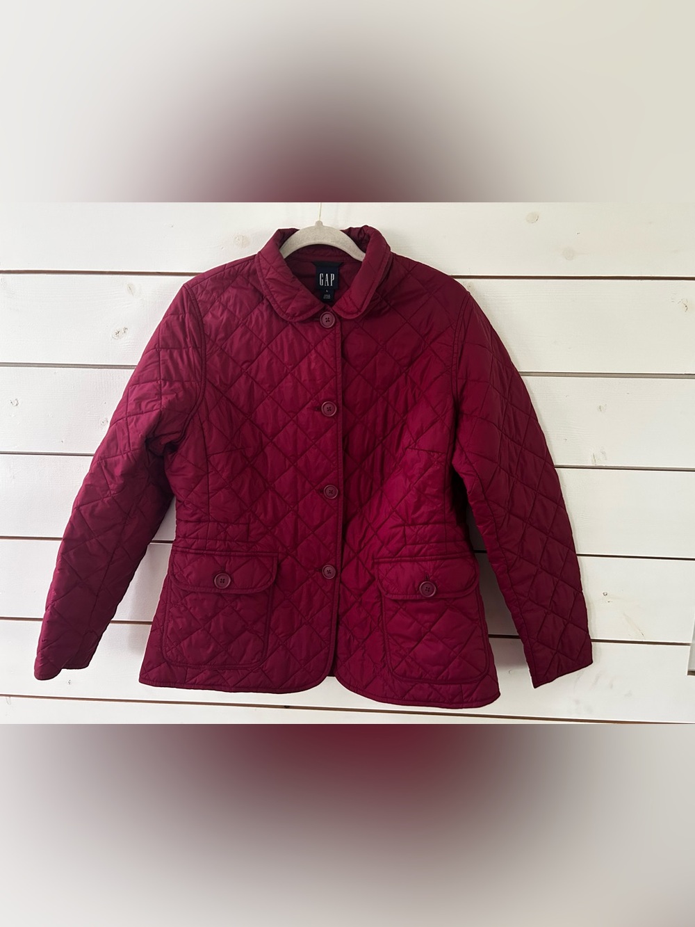 GAP Quilted Burgundy Button Front Women's Nylon Jacket Large